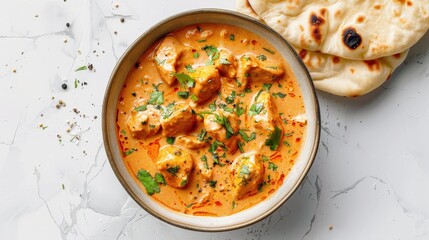 Wall Mural - A bowl of red curry with a side of naan bread