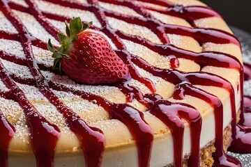 Cheese cake with strawberry sauce