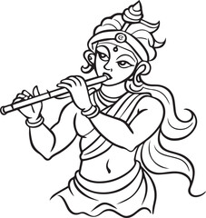 Wall Mural - krishna line art vector