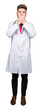 © Krakenimages.com - Young handsome doctor man wearing medical coat shocked covering mouth with hands for mistake. Secret concept.