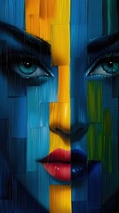 Wall Mural - Mesmerizing Digital Portrait of a Vibrant and Emotive Female Face