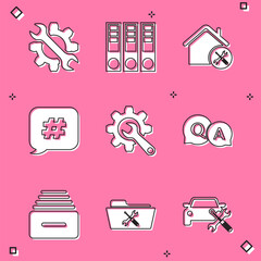 Canvas Print - Set Wrench and gear, Office folders, House service, Hashtag speech bubble, Question Answer, Drawer with documents and Folder icon. Vector