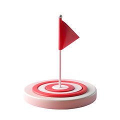  Red flag planted on a bullseye target in a 3D illustration