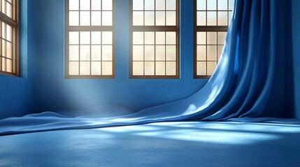 Wall Mural - A blue room with a curtain hanging from the window