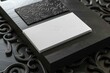 © pixeness - Horizontal Black embossed Business Card Mockup with white front and back, background, 3D rendering