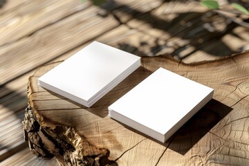 Horizontal Business card mockup with white front and back, empty mockup for Presentation on isolated brown wooden texture background, 3D rendering