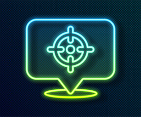 Wall Mural - Glowing neon line Target financial goal concept icon isolated on black background. Symbolic goals achievement, success. Vector