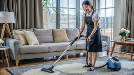 Canvas Print -  asian cleaning service woman worker cleaning