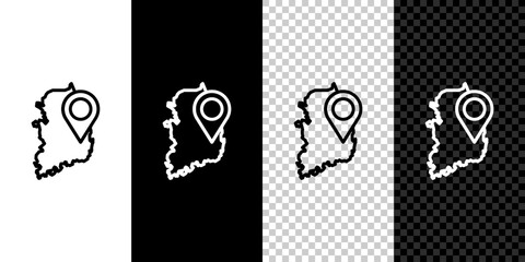 Wall Mural - Set line South Korea map icon isolated on black and white, transparent background. Vector