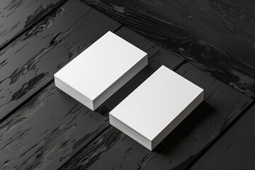 Horizontal Business card mockup with white front and back, empty mockup for Presentation on isolated black wooden background, 3D rendering