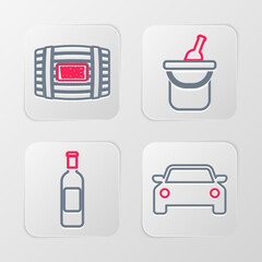 Poster - Set line Car, Bottle of wine, bucket and Wooden barrel for icon. Vector