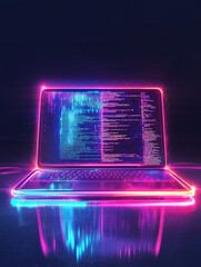 A laptop with neon lights on it