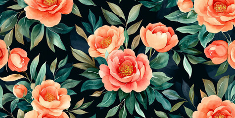 Wall Mural - Floral Watercolor Pattern.