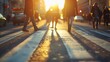 © Panupan - business people crossing street sunset , photorealistic business people crossing , high detail business people crossing , sunset street crossing business photo
