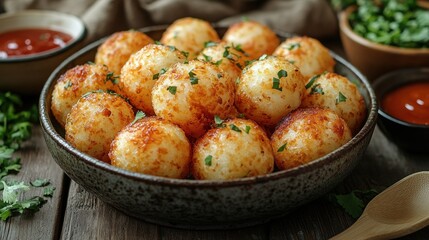 Canvas Print - Crispy Fried Potato Balls with Parsley