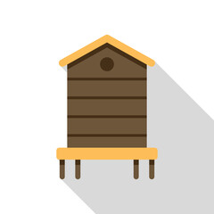 Poster - Simple wooden beehive standing on four legs, with a long shadow