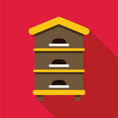 Wall Mural - Wooden beehive structure with round entrances standing on red background