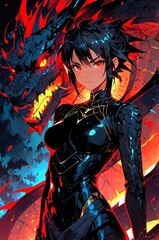 Wall Mural - anime style concept art of redeyes black dragon background