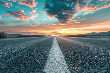 Wall Mural - Horizon New. Empty Asphalt Road with Sky Clouds at Sunset Landscape