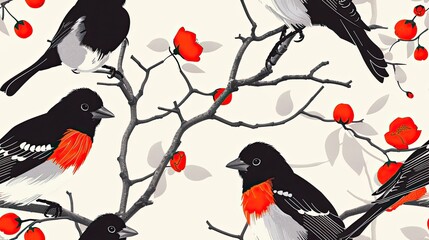 Poster - an elegant pattern featuring birds and flowers 