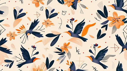 Canvas Print - an elegant pattern featuring birds and flowers