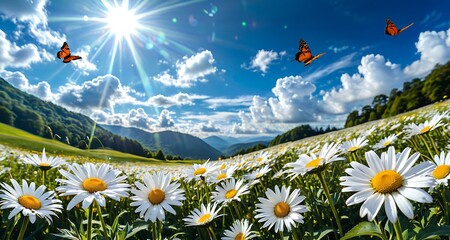 Wall Mural - Flower Meadow Under Blue Sky