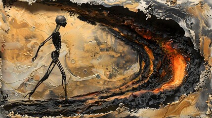 Canvas Print - Skeleton Walking Through Fire.