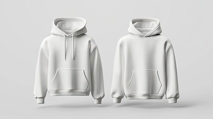 Wall Mural - Two white hoodies on a white background. This image is perfect for displaying your designs or text on a hoodie.