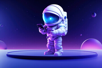 3d astronaut using phone in space remix