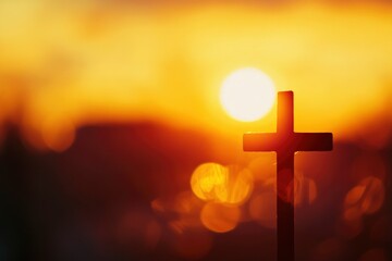 Copyspace Christian, Christianity, Religion background with blurry sunset , ai