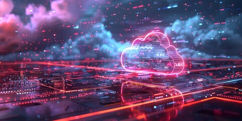Wall Mural - futuristic cloud computing analytics on holographic screen 3d