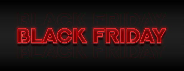 Wall Mural - Typography neon banner for Black Friday. Modern neon text symbol for decoration Black Friday sale. Red neon Black Friday signboard for seasonal sales, advertising and social media.