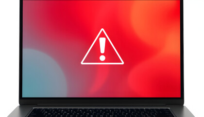 warning sign of system failure in the laptop, cyber error symbol, or notification spam. concept of caution danger a computer is attacked. leak of software data. risk website technology digital onlin