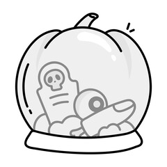 Wall Mural - Grave inside halloween globe, doodle icon 

