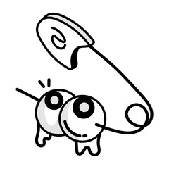 Sticker - Doodle style icon of safety pin with dead eyeballs 

