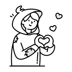 Sticker - A character making heart, doodle style icon 

