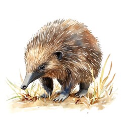 Poster - Watercolor Illustration of a Spiny Echidna with Ants