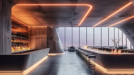 Leinwandbilder - Interior design of a bar, modern, architecture with sleek lines and geometric shapes, concrete. Generative AI.