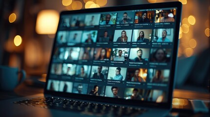 Poster - A close-up of a laptop screen displaying a video conference call with multiple participants. Generative AI.