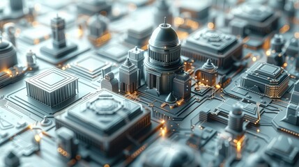 Leinwandbilder - 3D Modeling of Technology merging with currency in a global financial system.,Conceptual architecture. Generative AI.