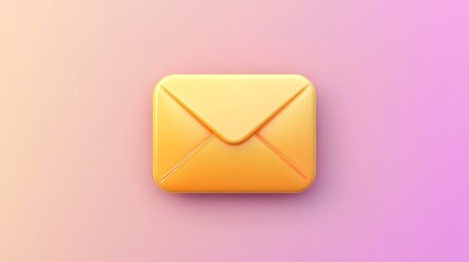 Poster - 3D Golden Envelope Icon on Gradient Background - A 3D golden envelope icon isolated on a gradient pink and yellow background. This represents communication, message, email, contact, and digital corres