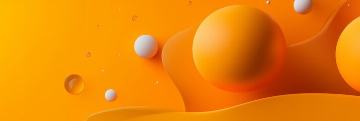 Sticker - Abstract Orange and White Sphere Background with 3D  Shapes - A vibrant orange background with a large orange sphere and smaller white spheres, representing a futuristic or modern aesthetic, with a mi