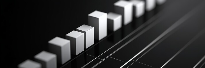 Poster - Ascending Black and White Bar Graph Representing Growth and Success - A series of black and white bars rising in height symbolizing growth, progress, success, and positive financial trends.