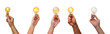 © degungpranasiwi - hand-holding light bulb is glowing isolated on a transparent or white background, cut-out, PNG