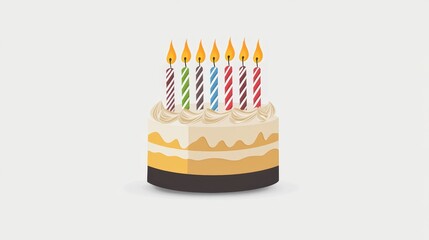 Sticker - Festive Birthday Cake with Colorful Candles - A delicious-looking birthday cake with six lit candles, symbolizing celebration, joy, wishes, and a sweet treat.