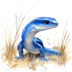 Canvas Print - Blue Lizard Watercolor Illustration.