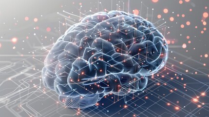 Aufkleber - A vector design of an AI brain made up of interconnected digital circuits and data streams. High-tech and abstract. Generative AI.