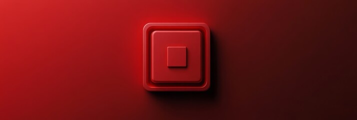 Sticker - Red Square Button on Red Background - A red square button with a raised surface on a red background. It symbolizes simplicity, focus, minimal design, and a single choice.