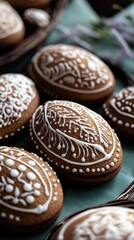 Delicious gingerbread cookies adorned with intricate icing designs for spring celebrations