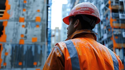 Aufkleber - A construction foreman overseeing a building project on-site. Generative AI.